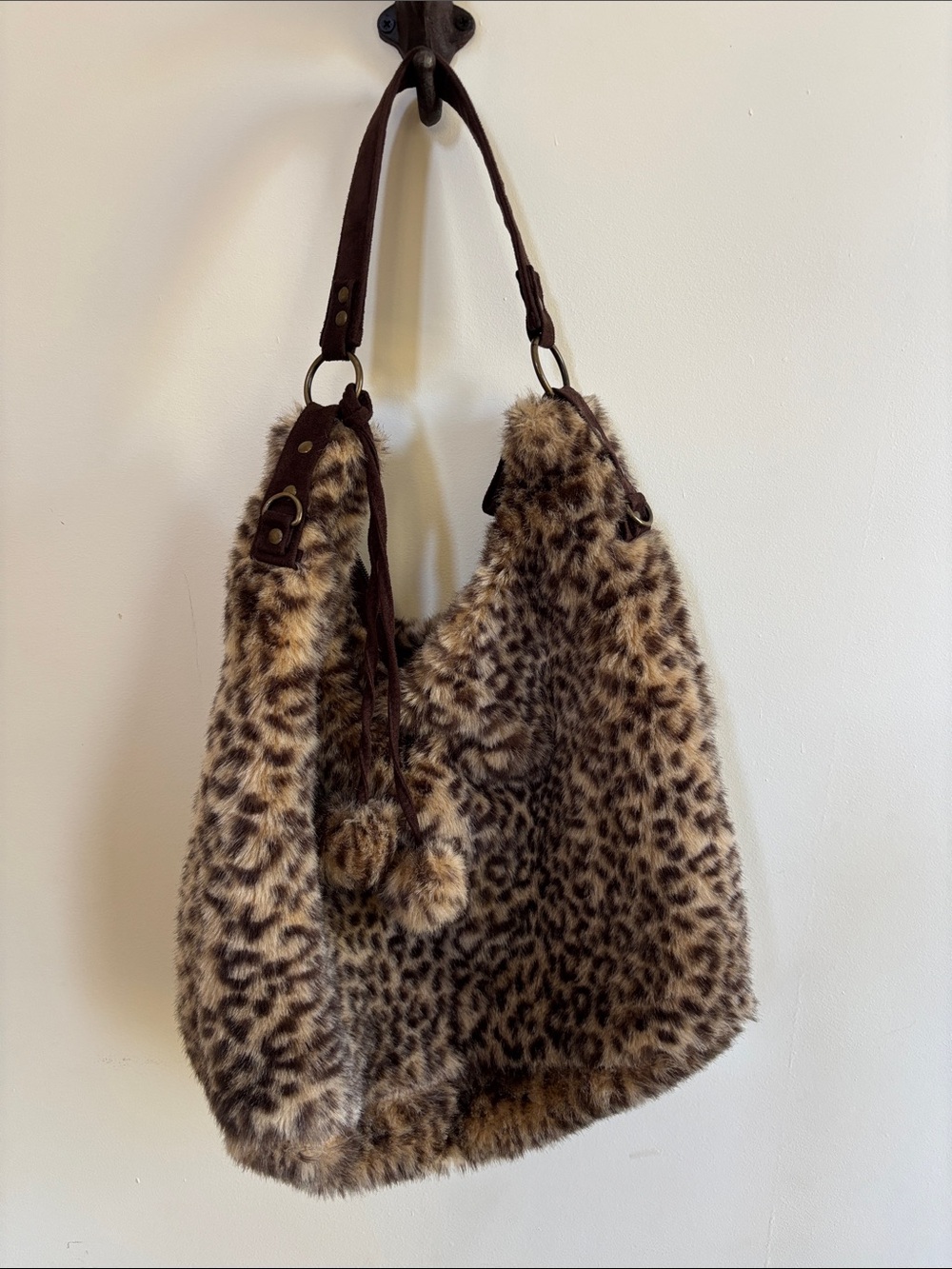 Faux Leopard Fur Hobo Bag